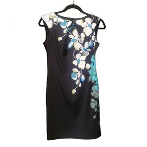 New York& Co Sleeveless Shift Dress Aqua/Gray/Cream Floral Size 2